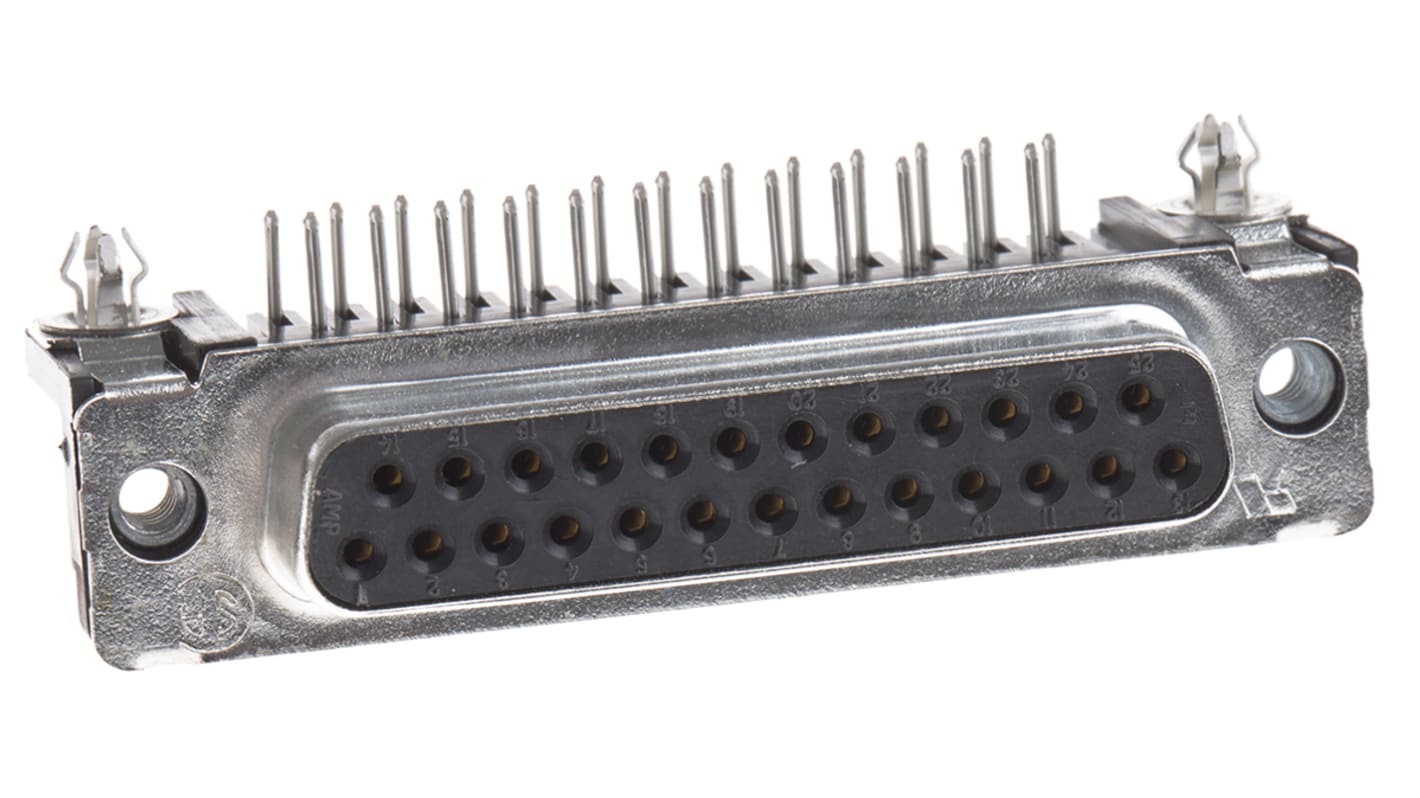 TE Connectivity Amplimite HD-20 25 Way Right Angle Through Hole D-sub Connector Socket, 2.76mm Pitch, with 4-40 UNC,