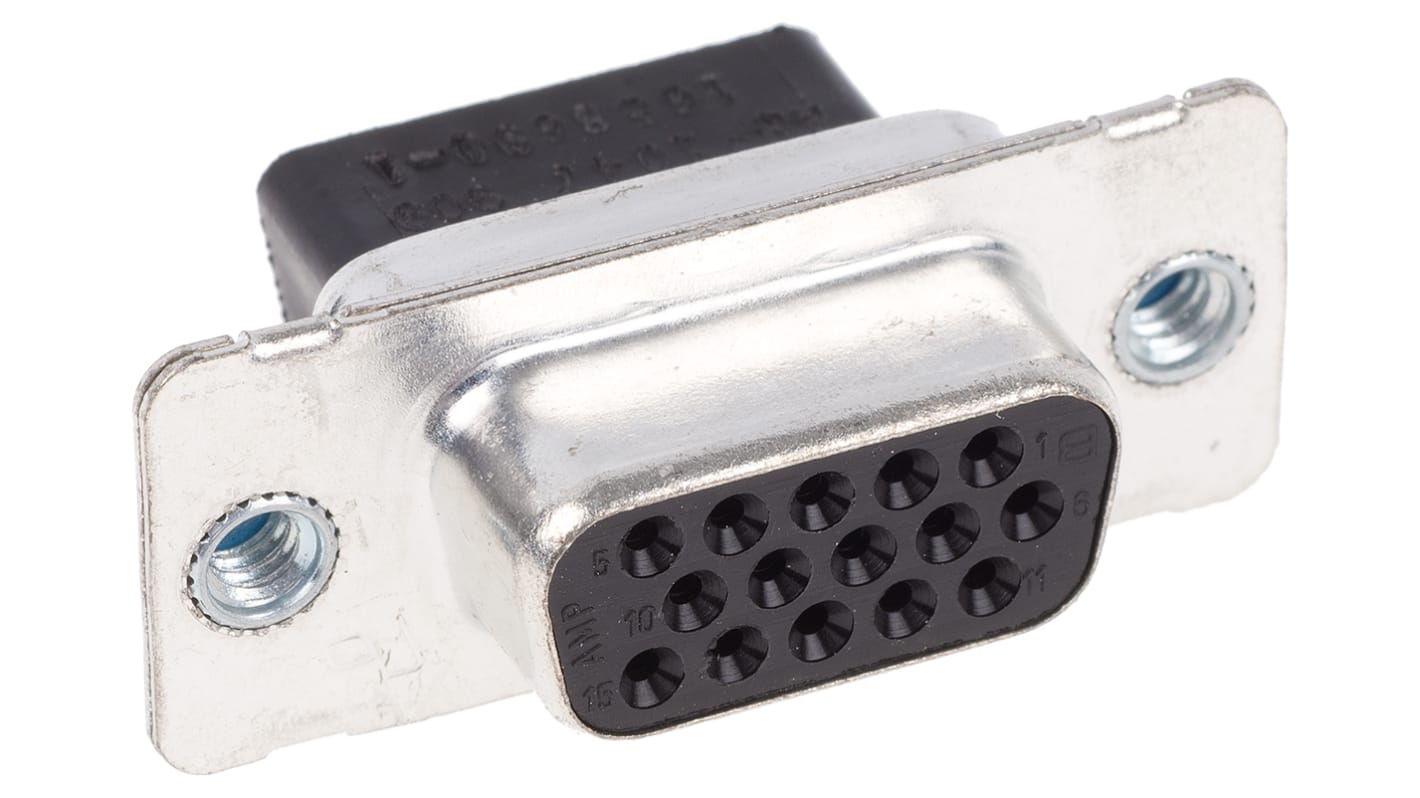 TE Connectivity DB15针高密度D-Sub母座, 直向, 电缆安装, 压接端接, 250.0 v, Amplimite HDP-22系列