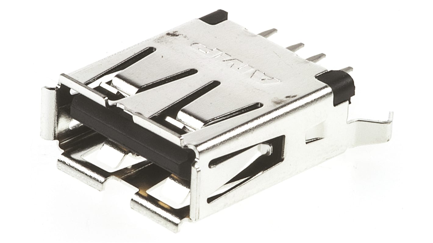 TE Connectivity Straight, Through Hole, Socket- Single Port Type A USB Connector