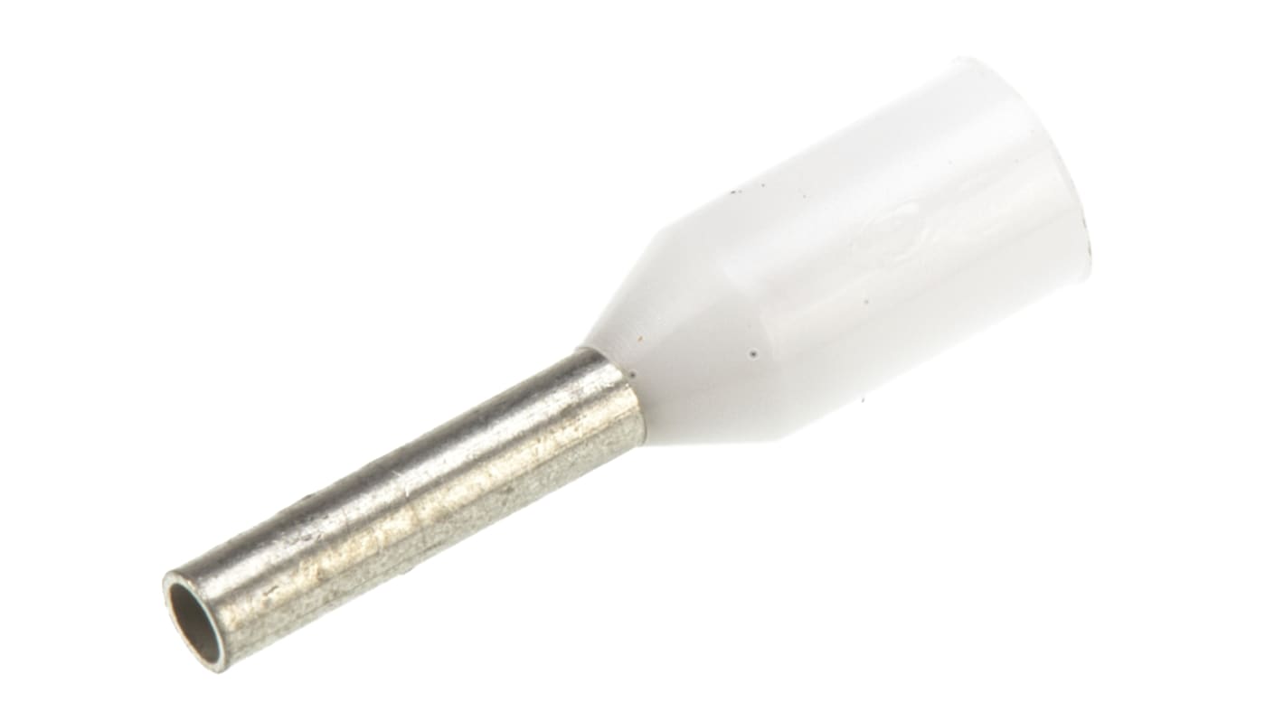 TE Connectivity Insulated Crimp Bootlace Ferrule, 6mm Pin Length, 1mm Pin Diameter, 0.5mm² Wire Size, White