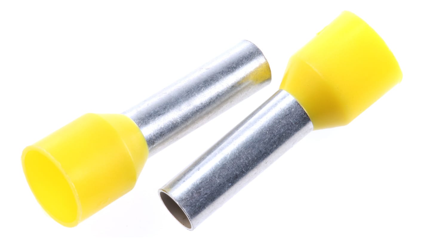 TE Connectivity Insulated Crimp Bootlace Ferrule, 12mm Pin Length, 3.5mm Pin Diameter, 6mm² Wire Size, Yellow