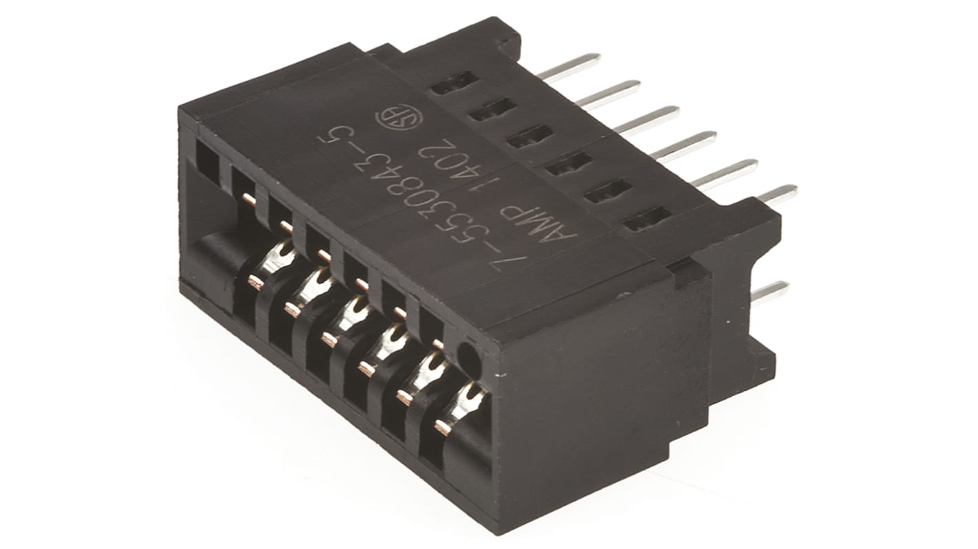 TE Connectivity 边缘连接器, 母座, 2行, 12针, 2.54mm节距, THT安装, 焊接端接, 400 V 交流, 3A