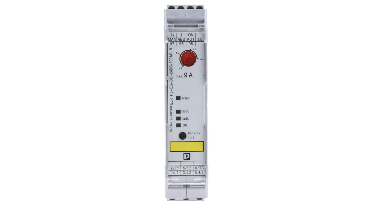 Phoenix Contact 启动器, 3相, 4 kW, 24 V 直流, 9 A, IP 20, 106.6mm x 22.5mm x 113.7mm, ELR H3-IES-SC- 24DC/500AC-9系列