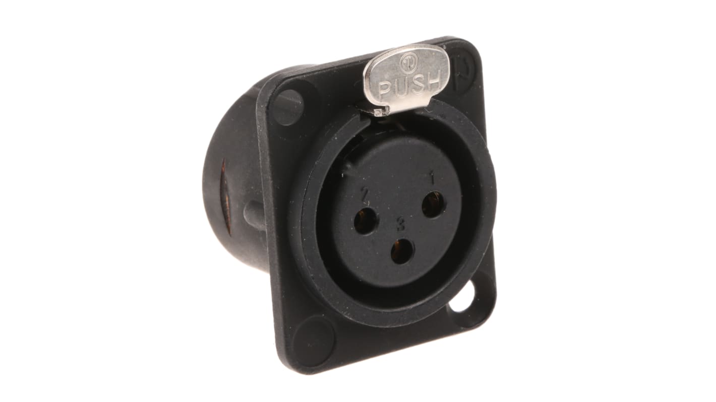 Neutrik Panel Mount XLR Connector, Female, 50 V, 3 Way, Gold over Nickel Plating