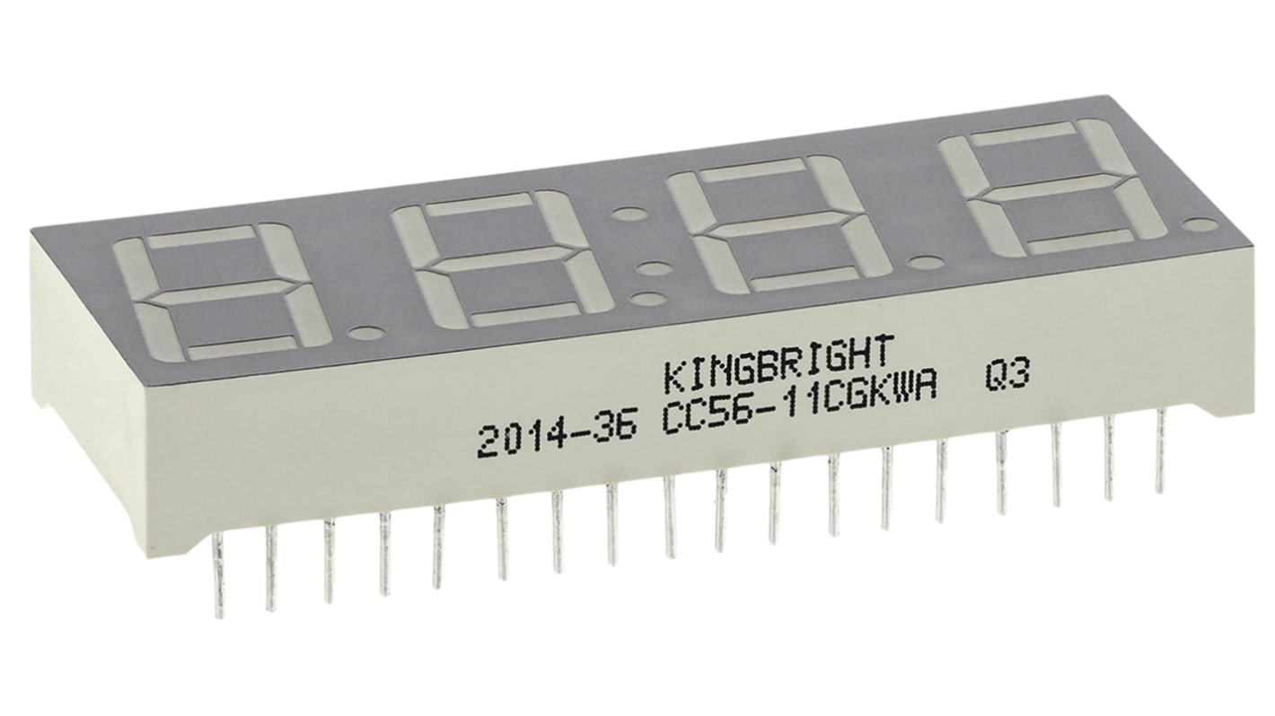 CC56-11CGKWA Kingbright 4 Digit 7-Segment LED Display, CC Green 12 mcd RH DP 14.2mm