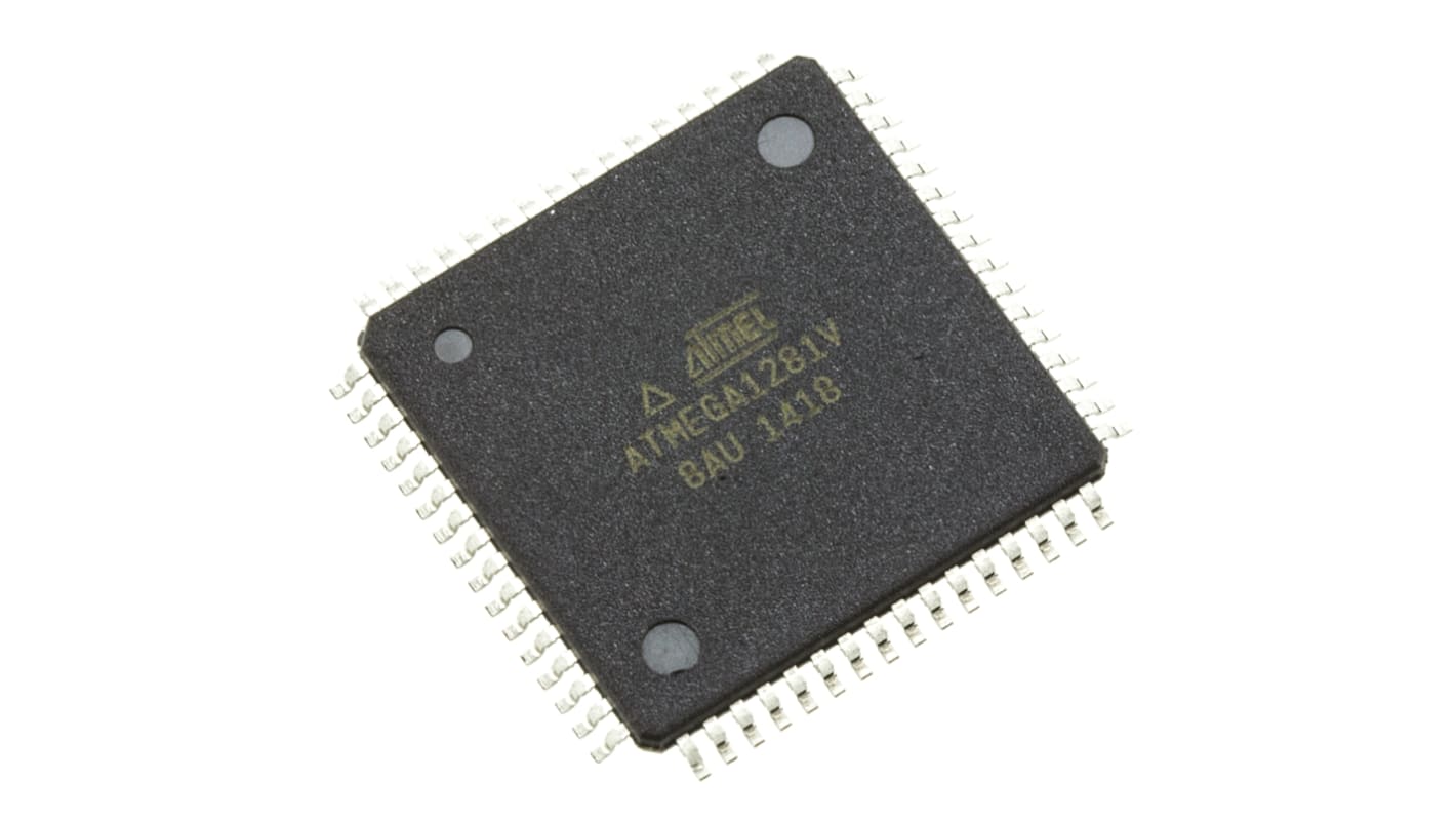 Microchip ATMEGA1281V-8AU, 8bit AVR Microcontroller, ATmega, 8MHz, 128 kB, 4 kB Flash, 64-Pin TQFP