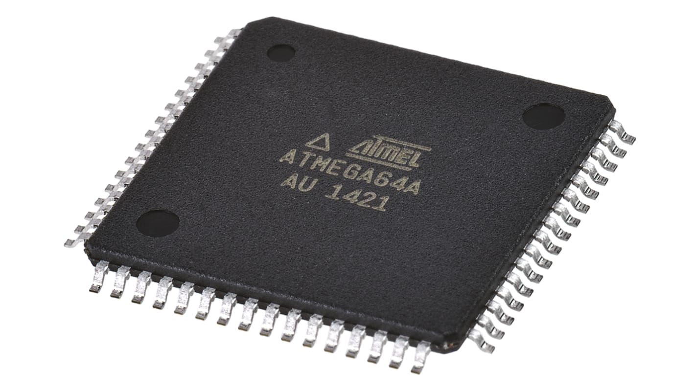 Microcontrollore Atmel, AVR, TQFP, ATmega, 64 Pin, Montaggio superficiale, 8bit, 16MHz