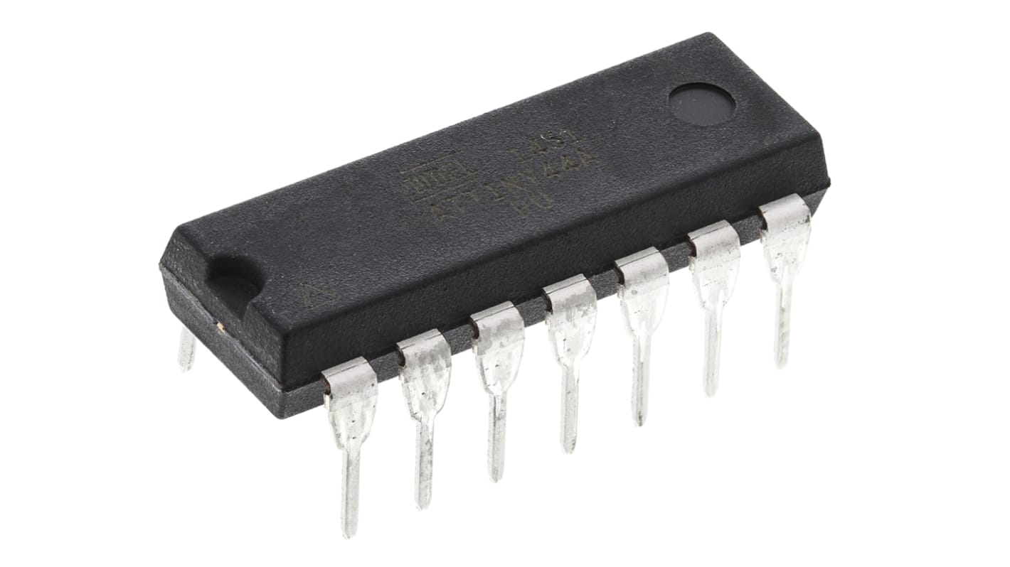 Microcontrolador Microchip ATTINY44A-PU, núcleo AVR de 8bit, RAM 256 B, 20MHZ, PDIP de 14 pines