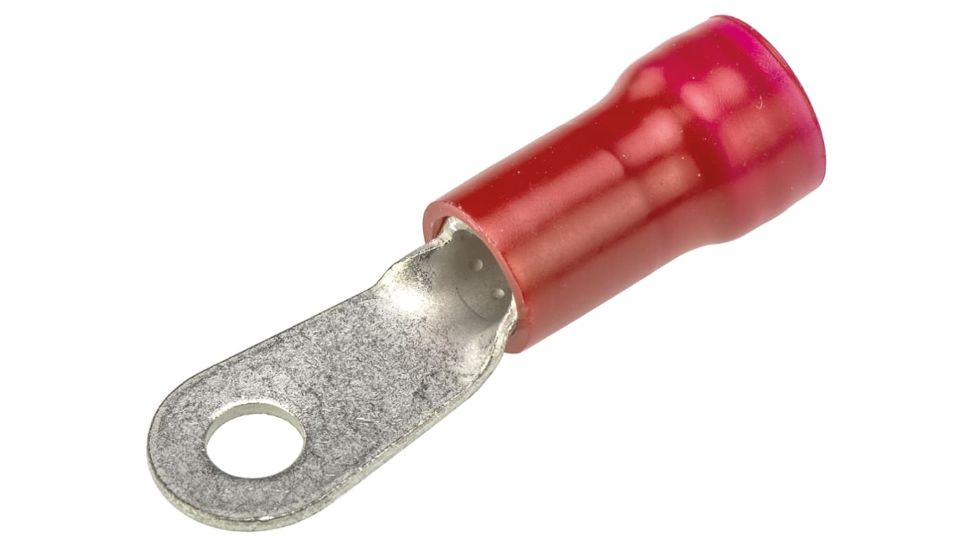 TE Connectivity, PLASTI-GRIP Insulated Ring Terminal, M5 Stud Size, 6.6mm² to 10.5mm² Wire Size, Red