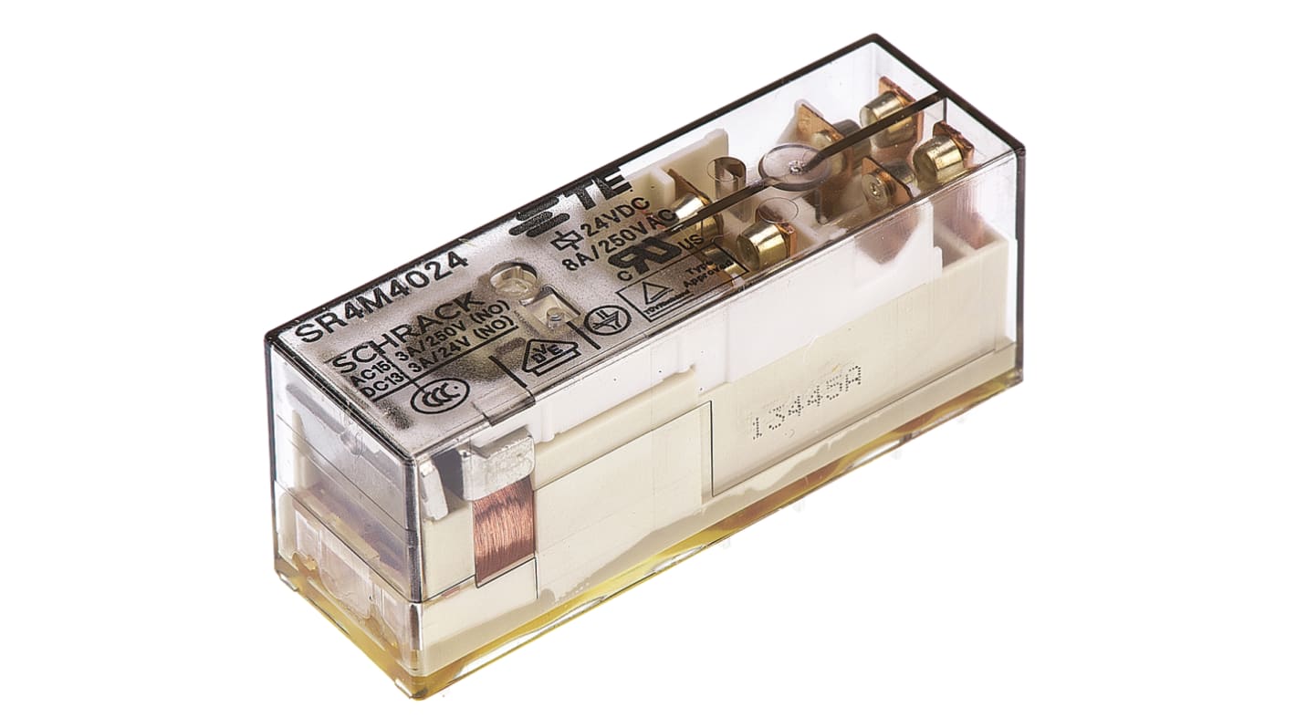 TE Connectivity SR4M Zwangsgeführte Relais, Spule 24V dc / 800mW, 4-polig / 8A, 3-poliger Schließer, 1-poliger Schließer