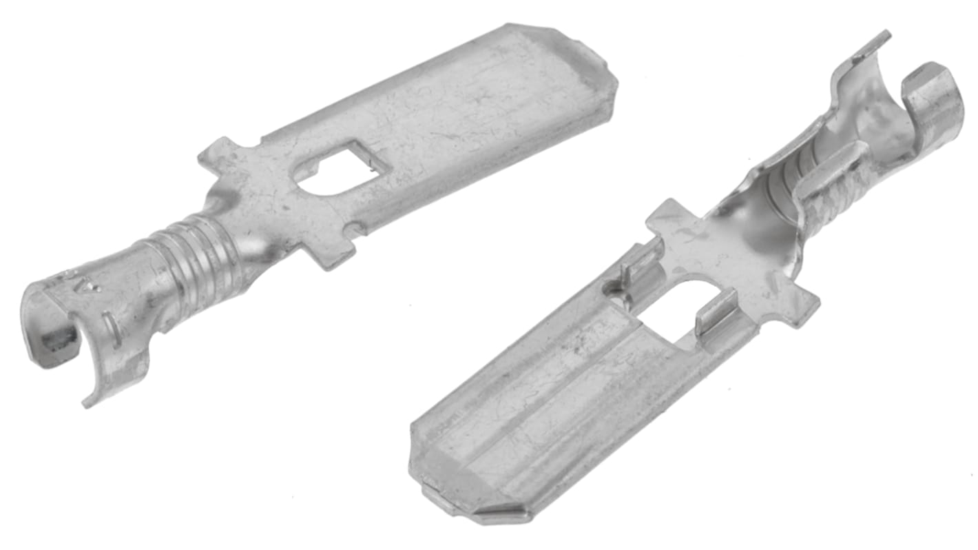 TE Connectivity FASTON .250 Uninsulated Male Spade Connector, Tab, 6 x 0.8mm Tab Size, 0.5mm² to 2.27mm²