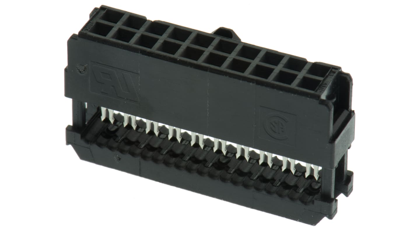 TE Connectivity IDC连接器, 母座, 20p, 2.54mm间距, 2排, 电缆安装, IDC端接, 直角, AMP-LATCH Novo系列