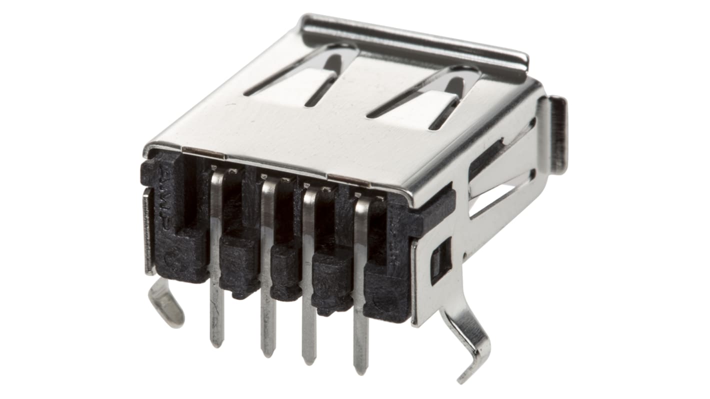 TE Connectivity Right Angle, Through Hole, Socket Type A 2.0 USB Connector