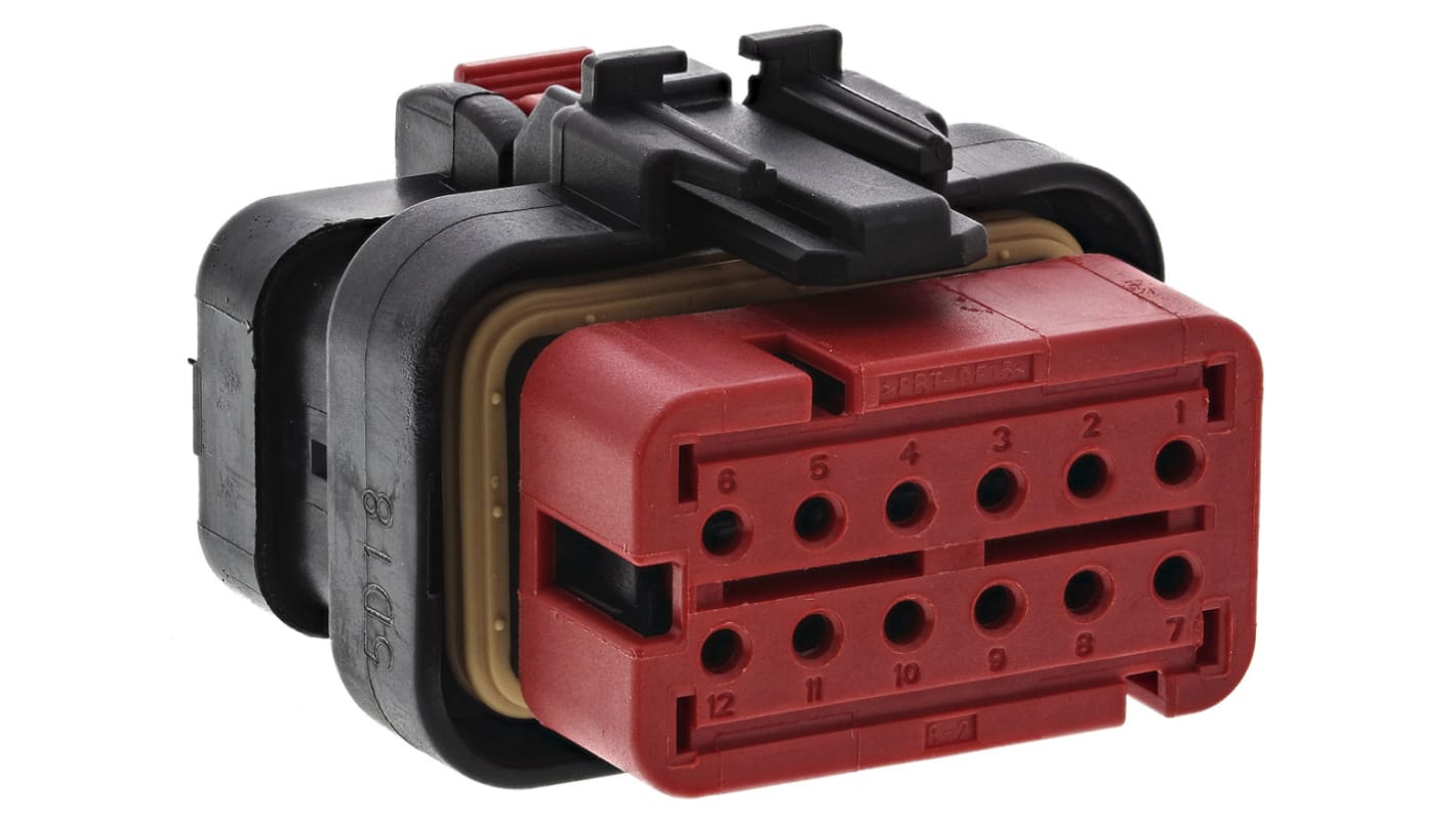 TE Connectivity, AMPSEAL 16 Automotive Connector Plug Red Cable Mount 12 Way 776437-1