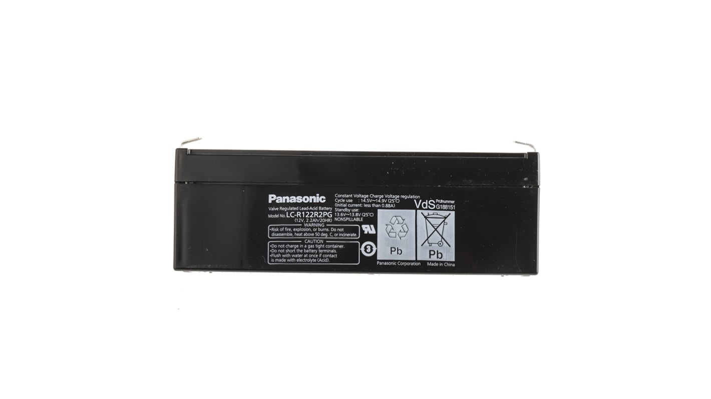 Panasonic 12V Faston F1 Sealed Lead Acid Battery, 2.2Ah