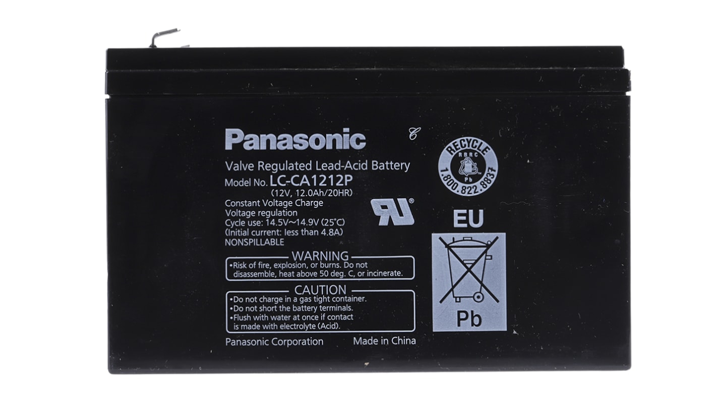 Panasonic 12V Faston F1 Sealed Lead Acid Battery, 12Ah