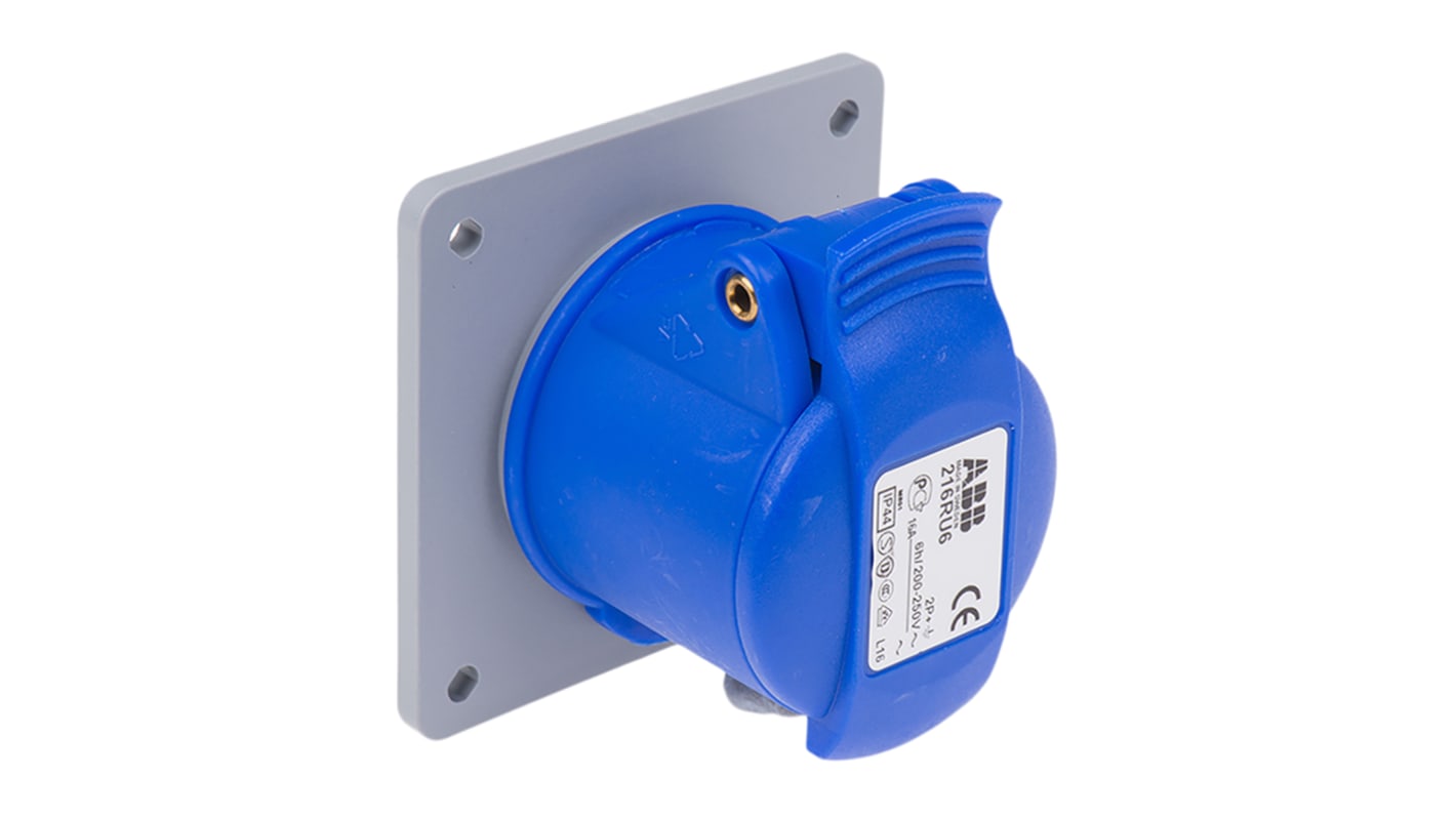Amphenol Industrial, Easy & Safe IP44 Blue Panel Mount 2P + E Industrial Power Socket, Rated At 16A, 230 V