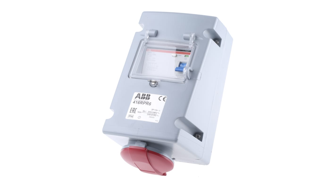 Amphenol Industrial, Easy & Safe IP44 Red Wall Mount 3P + N + E RCD Industrial Power Connector Socket, Rated At 16A,