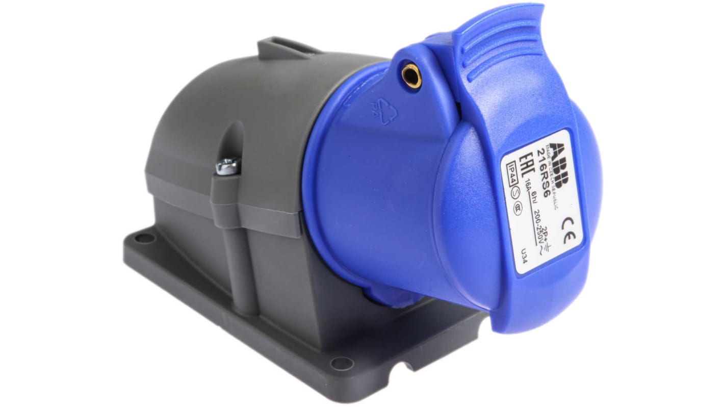 Amphenol Industrial, Easy & Safe IP44 Blue Wall Mount 2P + E Right Angle Industrial Power Socket, Rated At 16A, 230 V