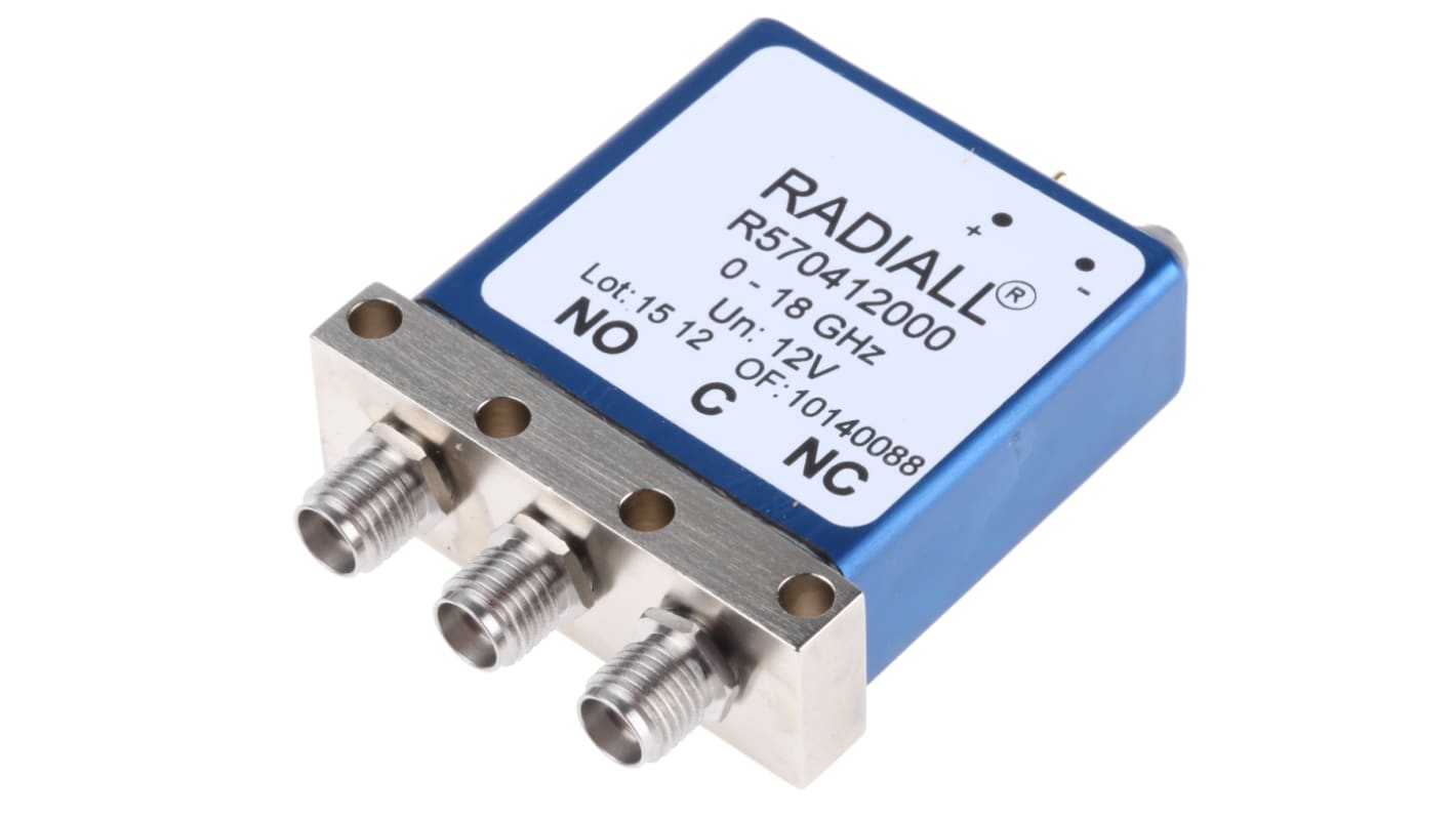 Radiall PCB Mount High Frequency Relay, 12V Coil, 50Ω Impedance, 18GHz Max. Coil Freq., SPDT