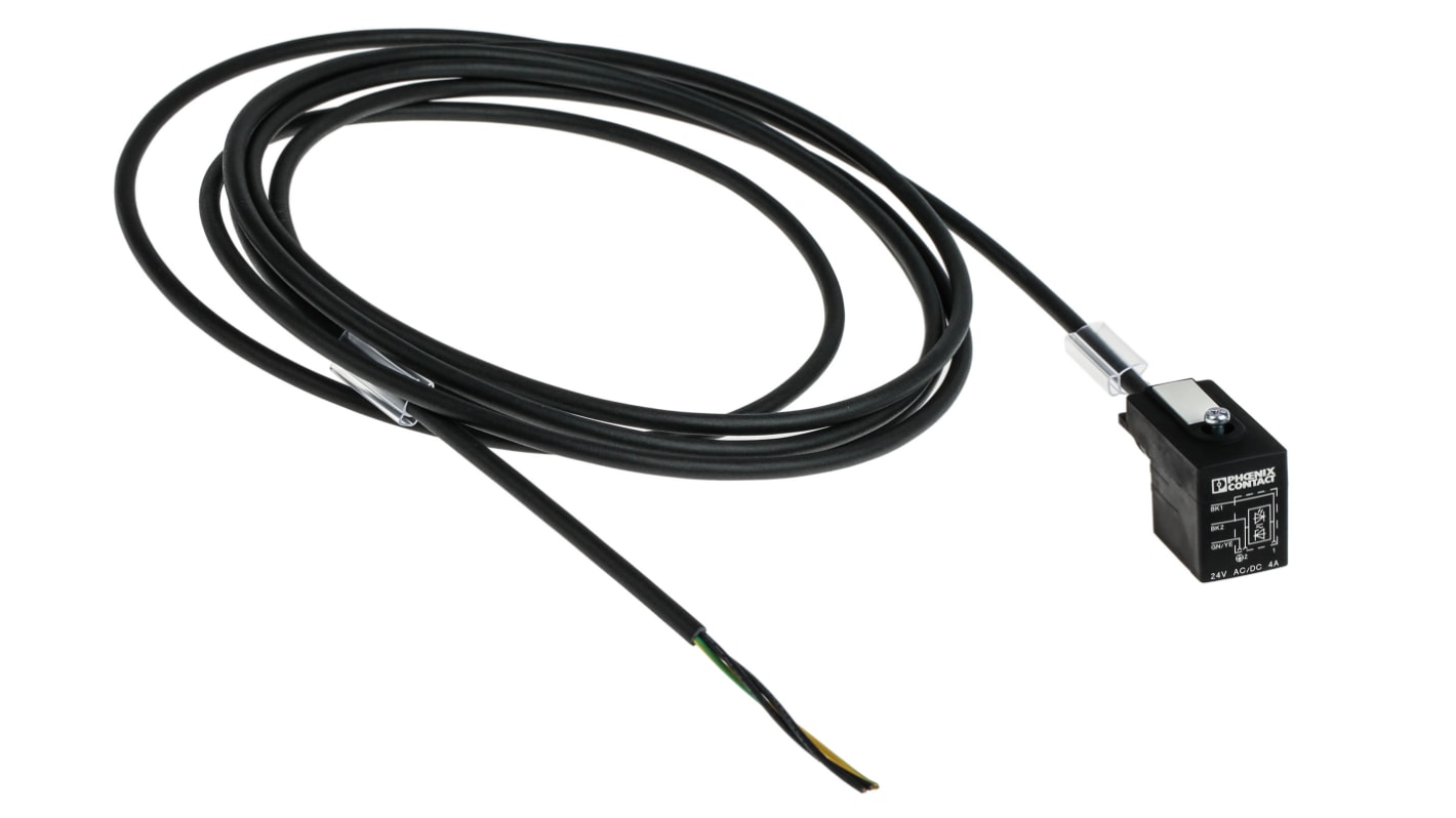Phoenix Contact Female 3 way DIN 43650 Form B to Unterminated Sensor Actuator Cable, 3m