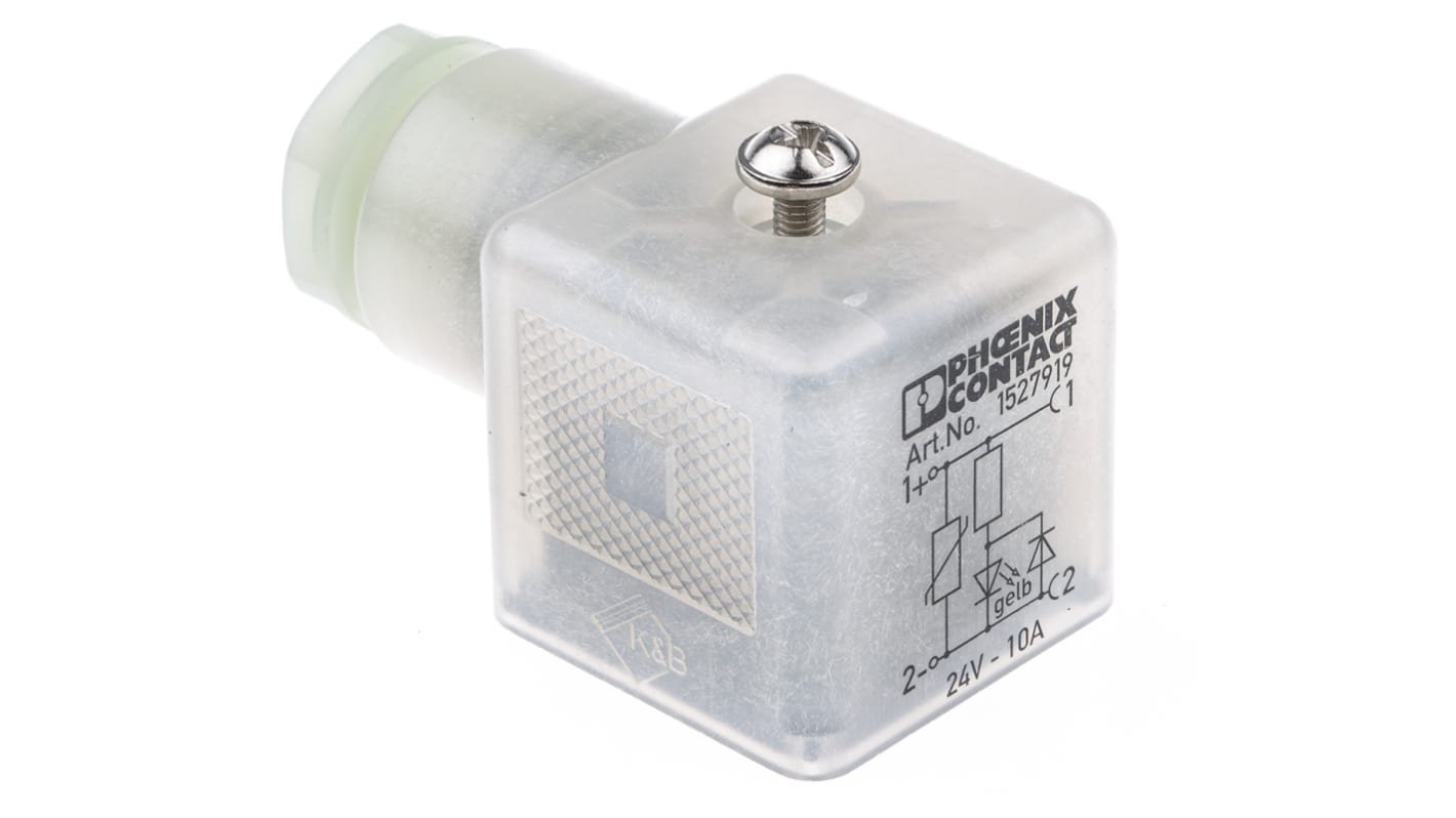 Conector de válvula DIN 43650 A Phoenix Contact SACC, hembra, 3P, 24 V, 10A, con circuito de protección, prensaestopas
