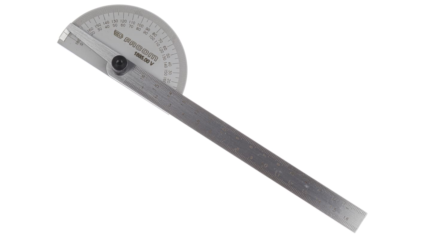 Facom 180° Metric  Bevel Depth Gauge Protractor, 170 mm Stainless Steel Blade