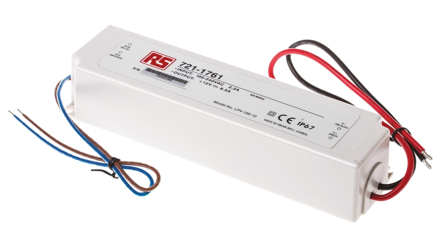 MEAN WELL LED Driver, 12V Output, 102W Output, 8.5A Output, Constant Voltage