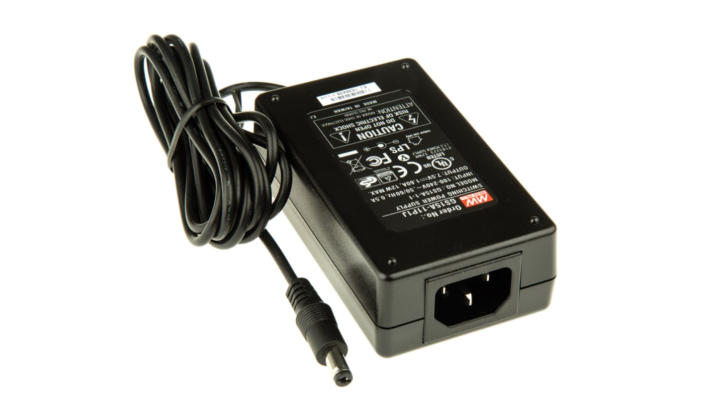 MEAN WELL Steckernetzteil, 100 → 240V ac, 7.5V dc / 1.6A, IEC 320-C14 Anschluss