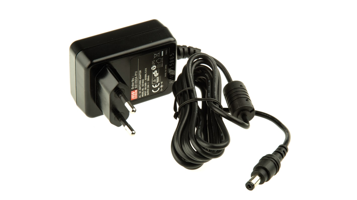 MEAN WELL 12W Plug In Power Supply 24V dc Output, 500mA Output