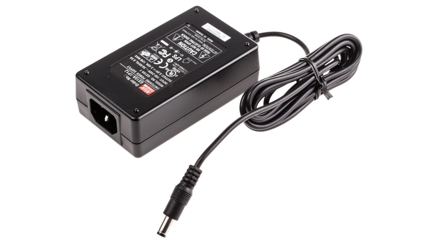 MEAN WELL Power Brick AC/DC Adapter 5V dc Output, 2.4A Output