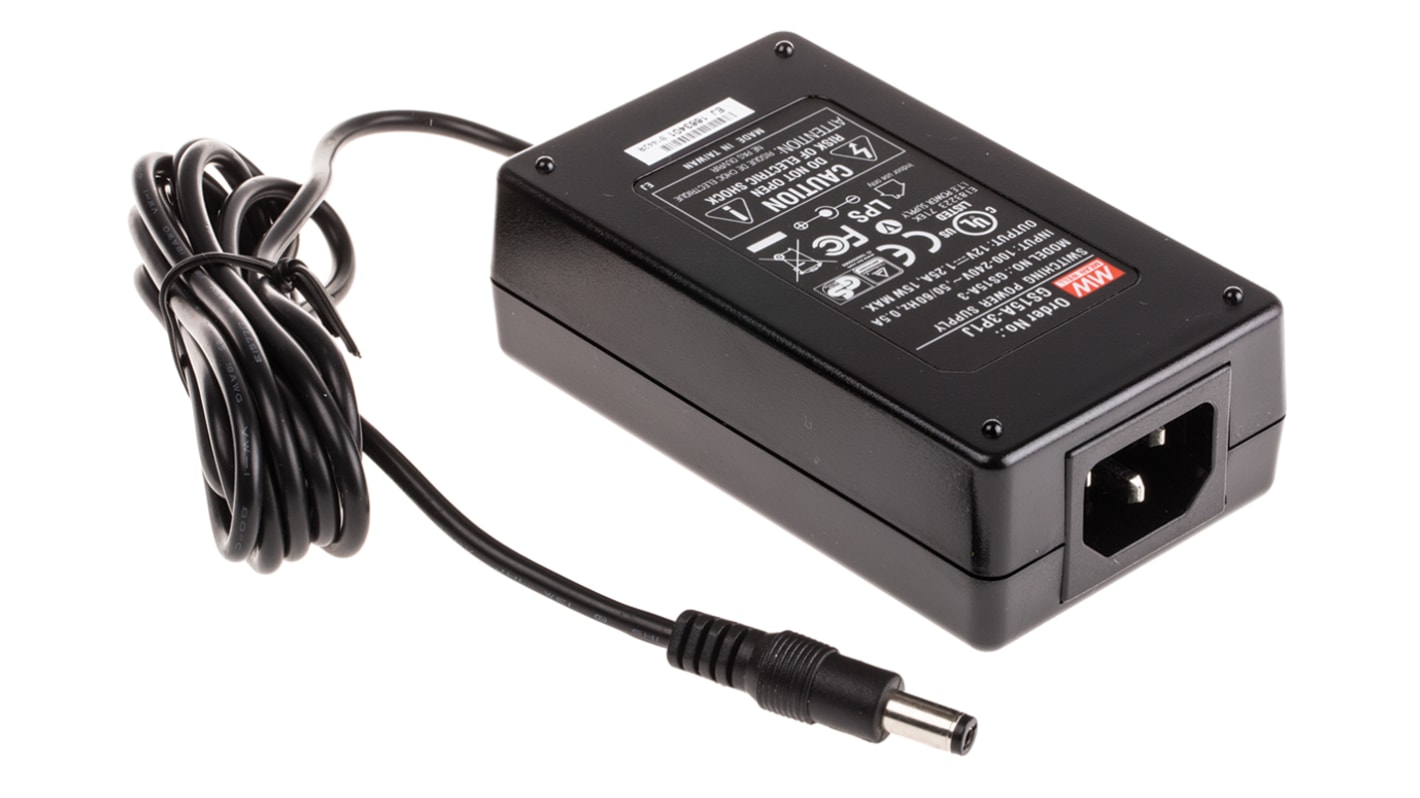 MEAN WELL Power Brick AC/DC Adapter 12V dc Output, 1.25A Output