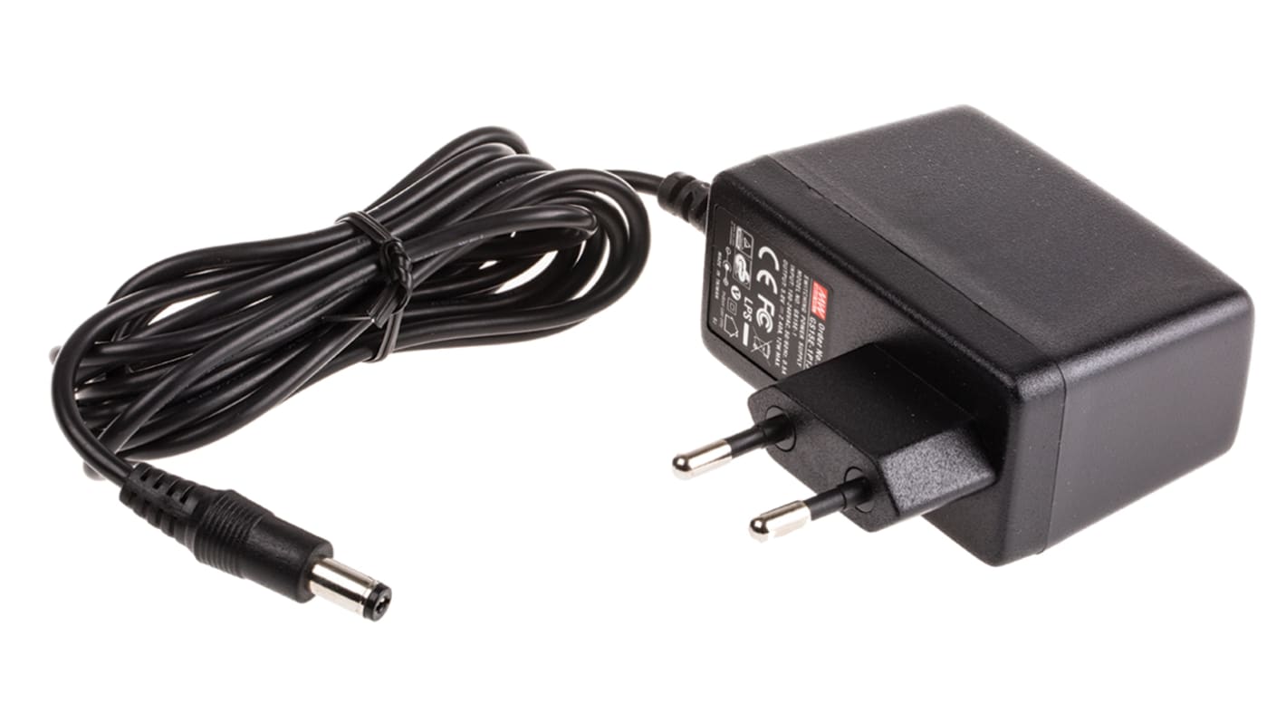 MEAN WELL 12W Plug-In AC/DC Adapter 5V dc Output, 2.4A Output