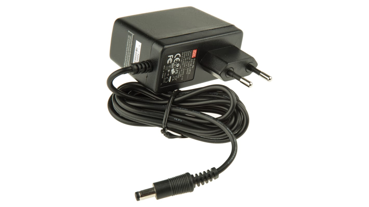 MEAN WELL 12W Plug-In AC/DC Adapter 7.5V dc Output, 1.6A Output