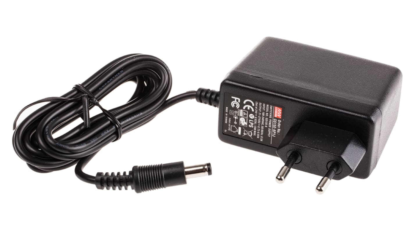 MEAN WELL 15W Plug-In AC/DC Adapter 24V dc Output, 620mA Output