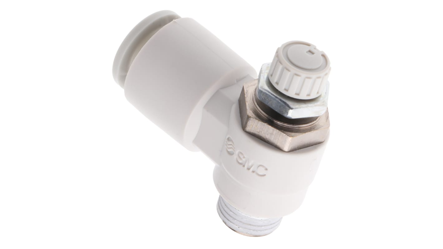 SMC AS Series Threaded Speed Controller, R 1/8 Male Inlet Port x R 1/8 Male Outlet Port x 8mm Tube Outlet Port