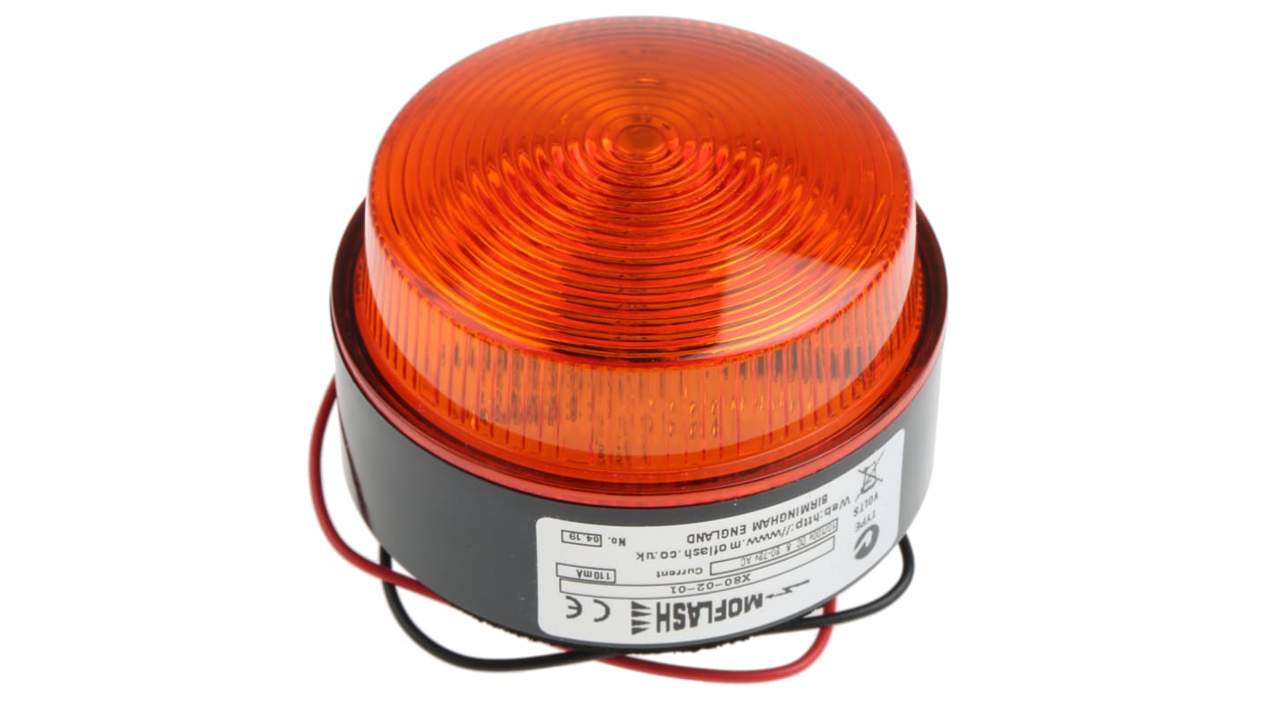 Moflash X80 Series Amber Flashing Beacon, 10 → 100 V dc, 20 → 72 V ac, Surface Mount, Xenon Bulb, IP67