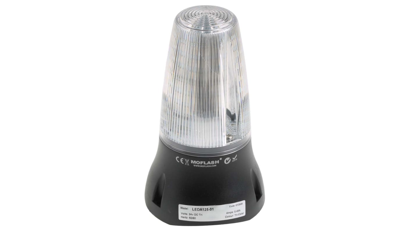 Indicator luminoso y acústico LED Moflash LEDA125, 24 V, Transparente, Intermitente, Constante, 90dB @ 1m, IP65