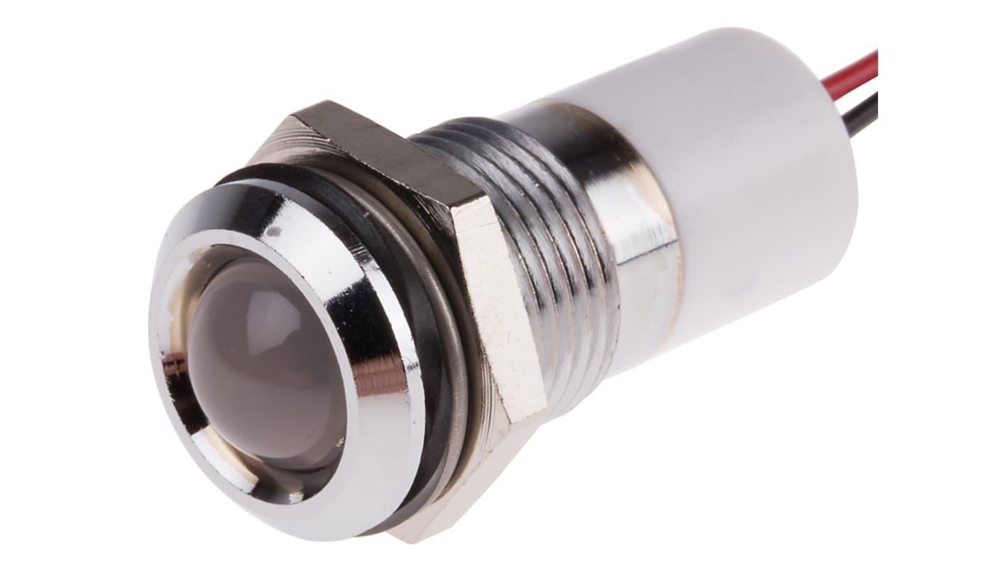 RS PRO White Indicator, 12V dc, 14mm Mounting Hole Size, Lead Wires Termination, IP67