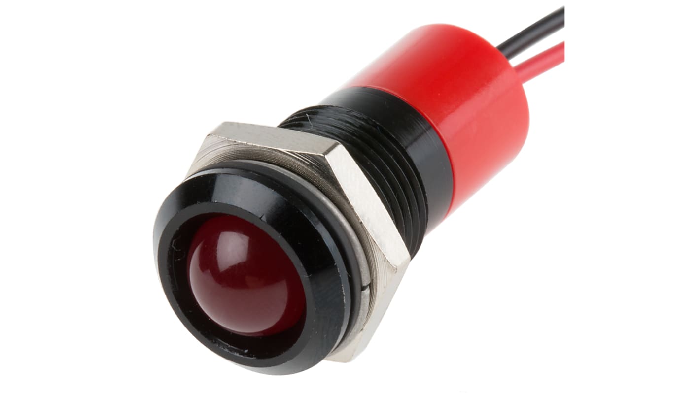 Indicatore da pannello RS PRO Rosso  a LED, 12V cc, IP67, Sporgente, foro da 14mm
