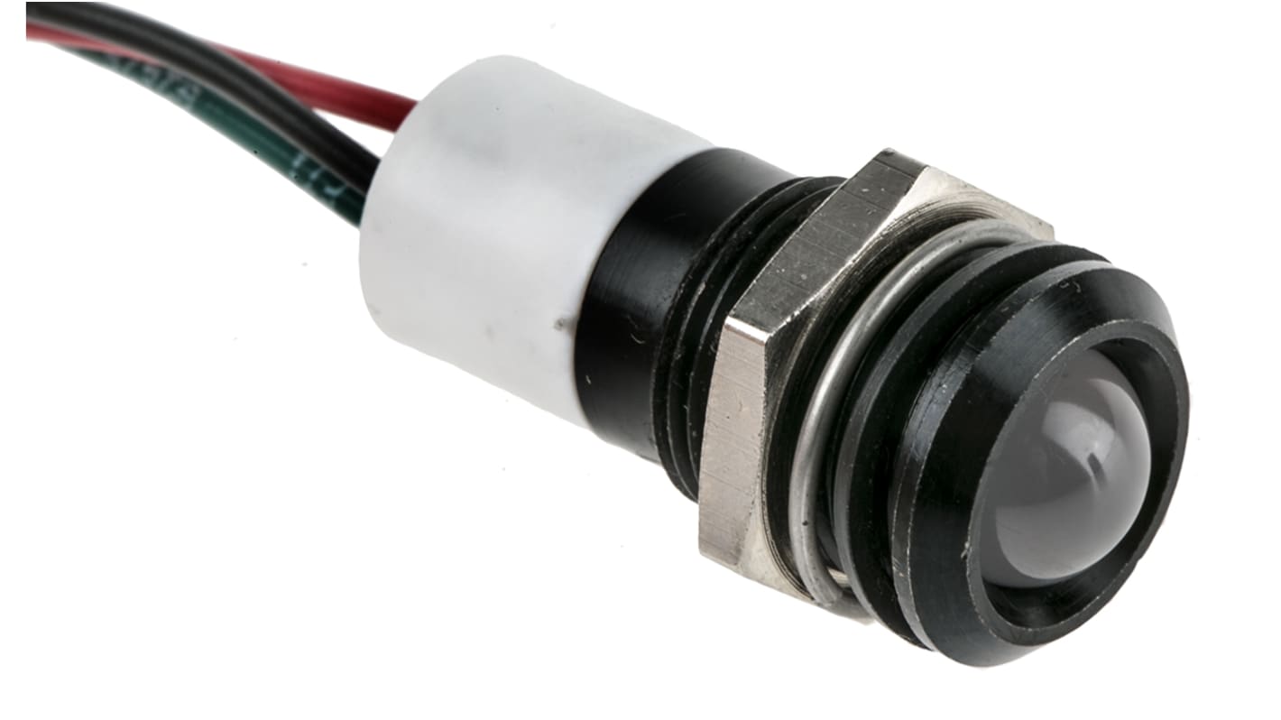 RS PRO Panel Mount Indicator, 12V dc, 14mm Mounting Hole Size, Lead Wires Termination, IP67