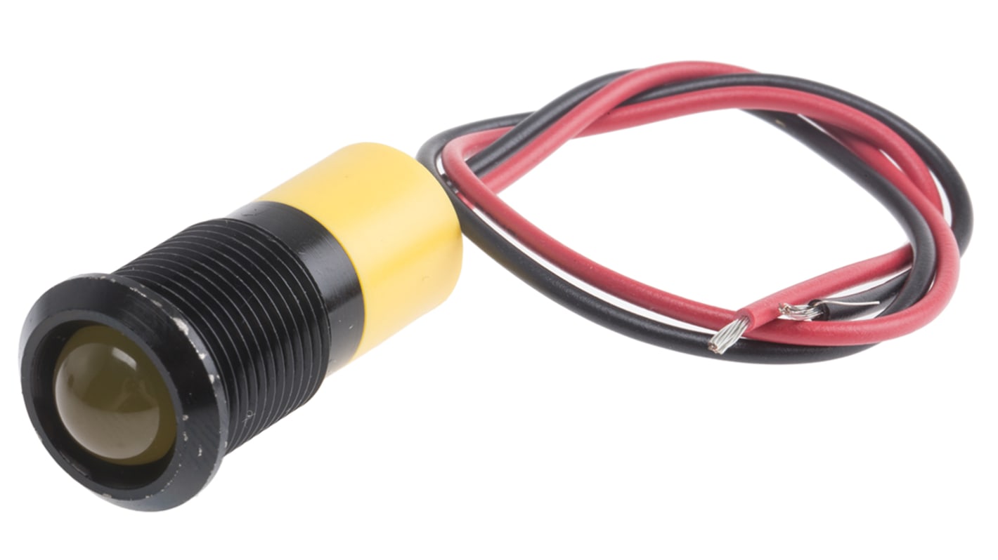 RS PRO Yellow Panel Mount Indicator, 24V dc, 14mm Mounting Hole Size, Lead Wires Termination, IP67