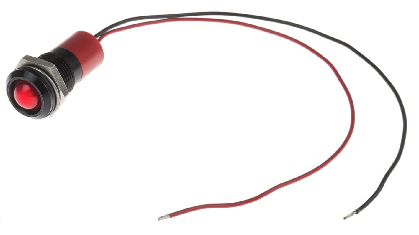 RS PRO Red Panel Mount Indicator, 24V dc, 14mm Mounting Hole Size, Lead Wires Termination, IP67