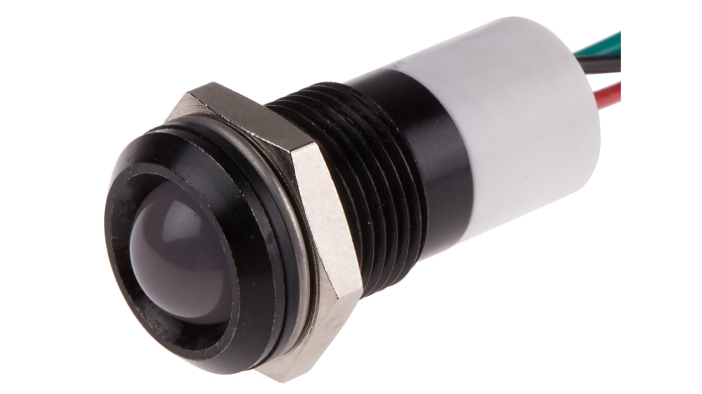 RS PRO Panel Mount Indicator, 24V dc, 14mm Mounting Hole Size, Lead Wires Termination, IP67