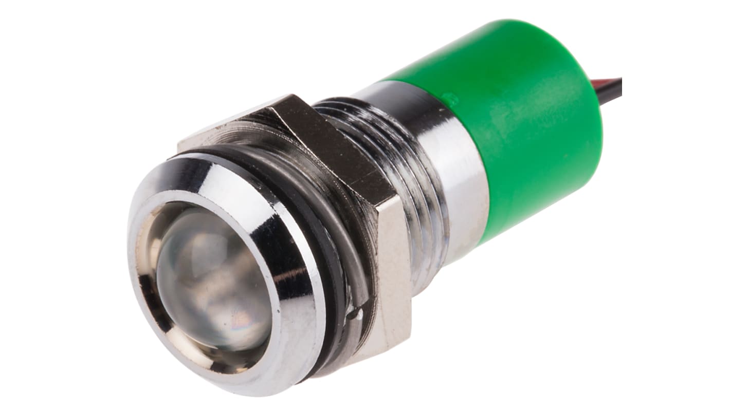 Indicatore da pannello RS PRO Verde  a LED, 110V ca, IP67, Sporgente, foro da 14mm