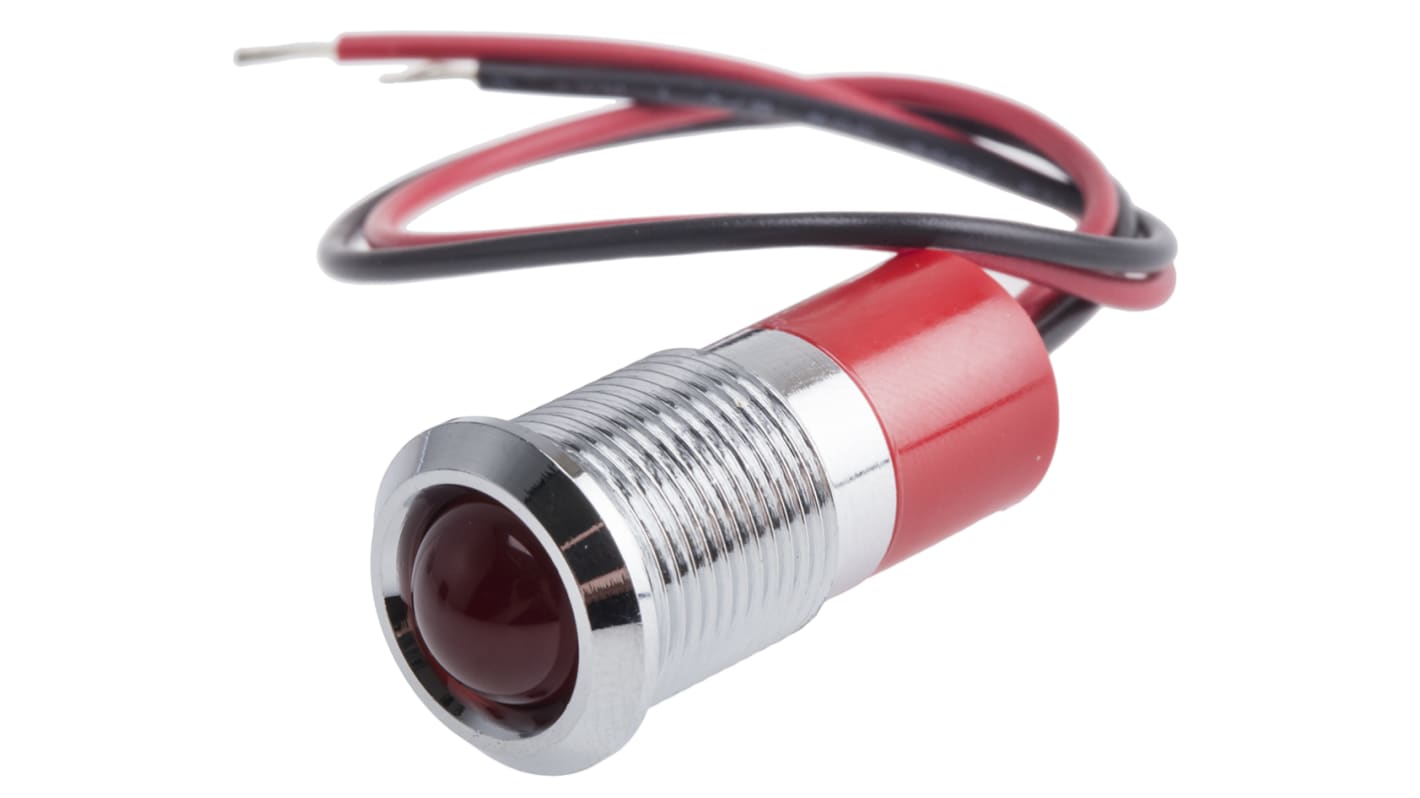 RS PRO Red Panel Mount Indicator, 220V ac, 14mm Mounting Hole Size, Lead Wires Termination, IP67