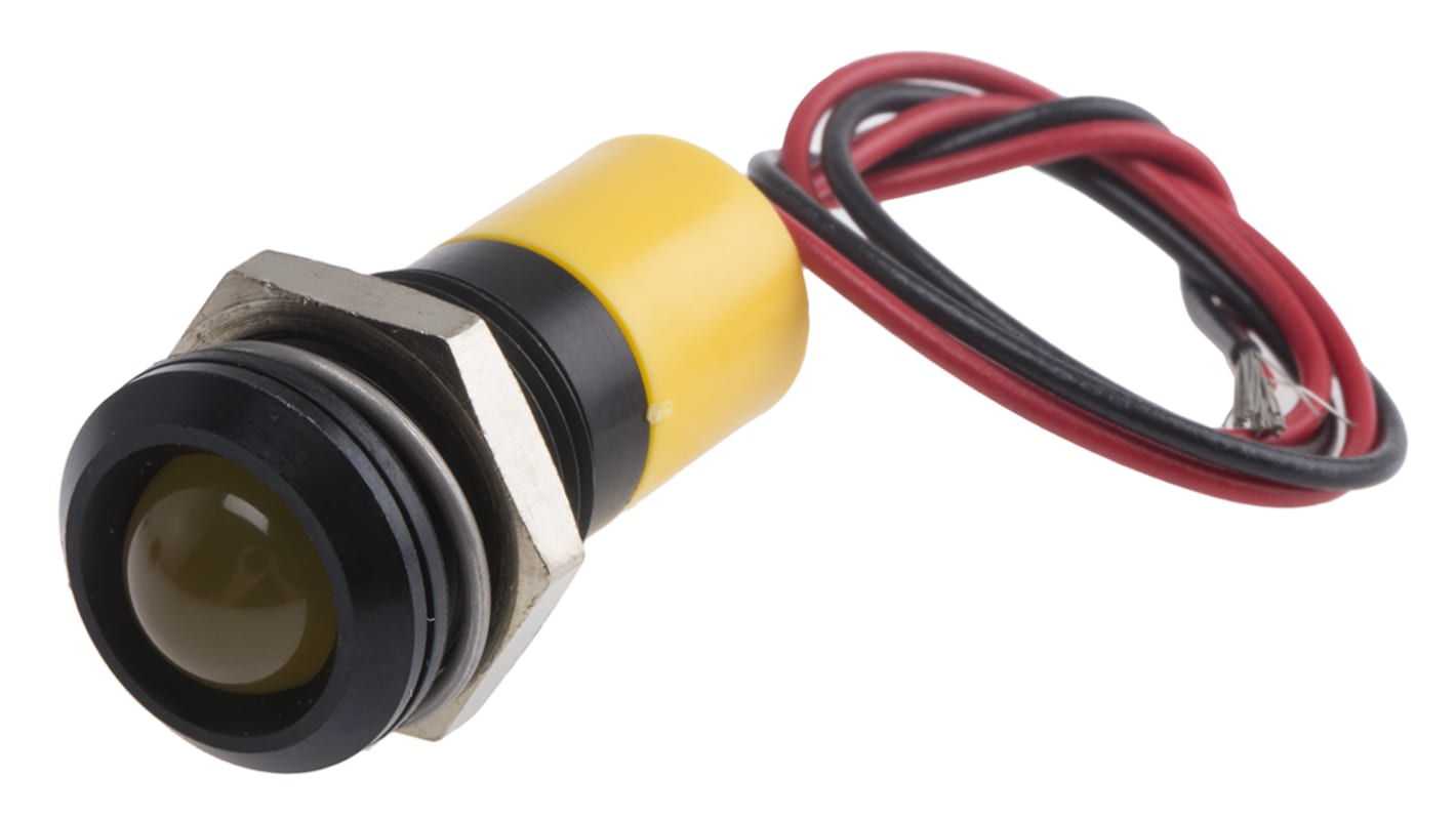 Indicatore da pannello RS PRO Giallo  a LED, 220V ca, IP67, Sporgente, foro da 14mm