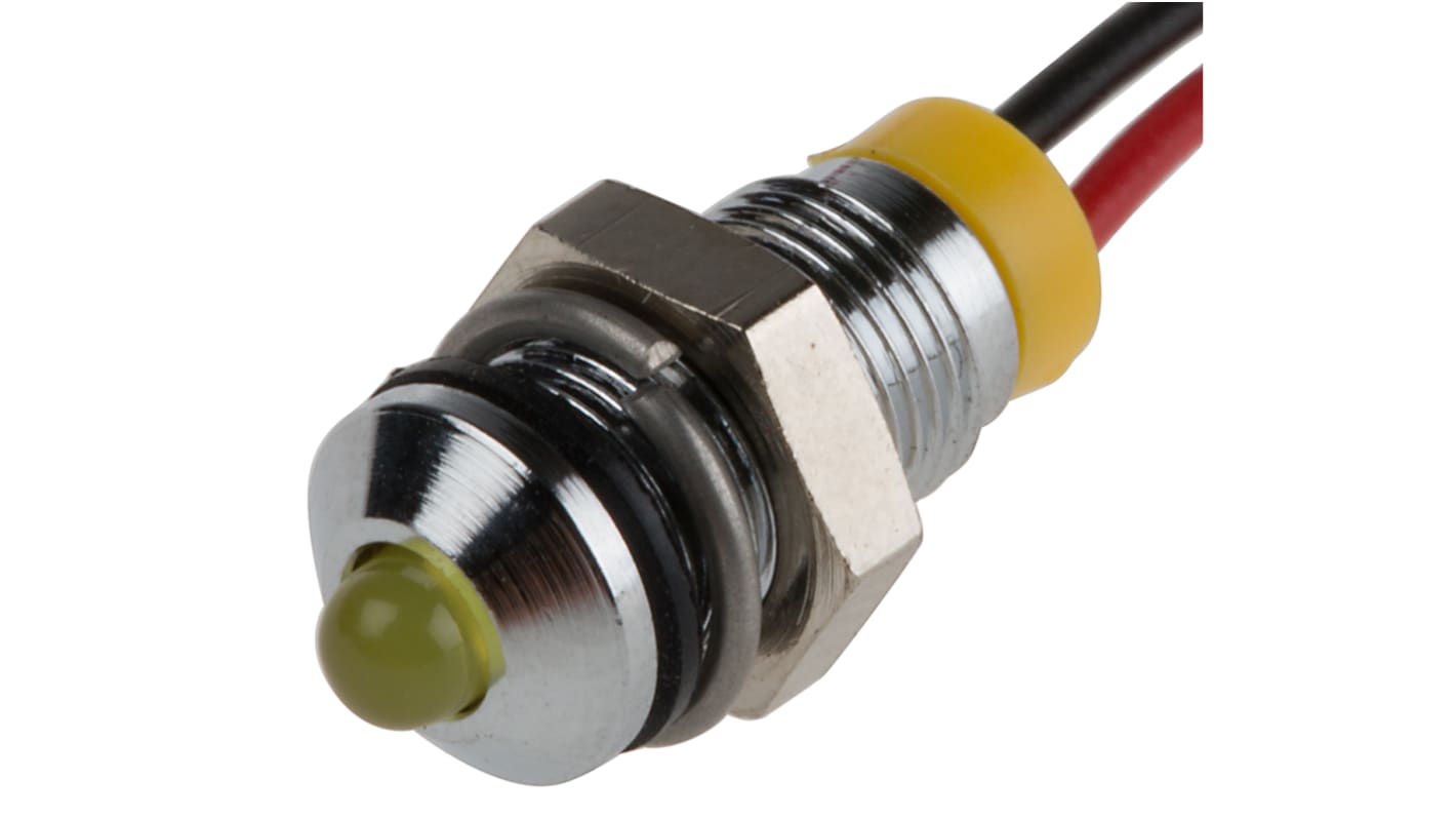 Indicatore da pannello RS PRO Giallo  a LED, 2V cc, IP67, Sporgente, foro da 6mm