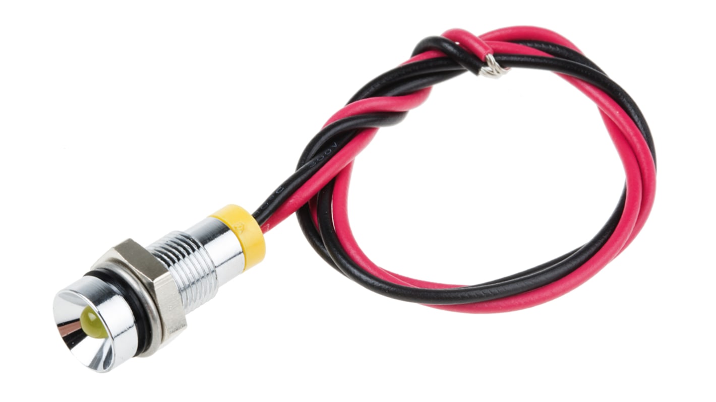 Indicatore da pannello RS PRO Giallo  a LED, 2V cc, IP67, Ad incasso, foro da 6mm