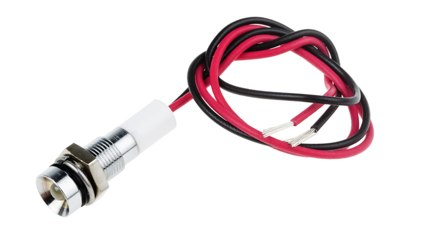 RS PRO White Panel Mount Indicator, 24V dc, 6mm Mounting Hole Size, Lead Wires Termination, IP67